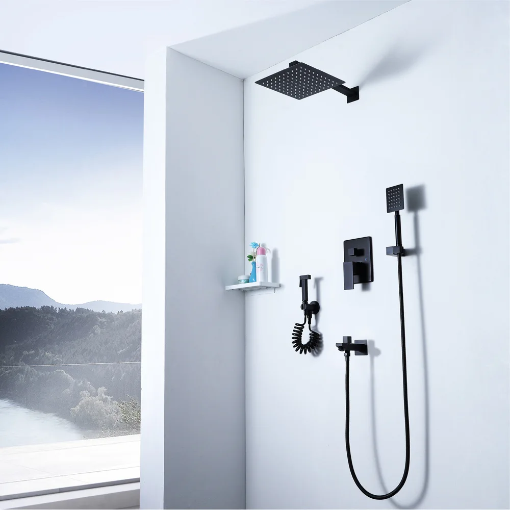 

Rainfall Shower Black Bathroom Shower Set 304 Stainless Steel 10 Inch Black Shower Heads Shower Faucets Bidet Faucet Brass