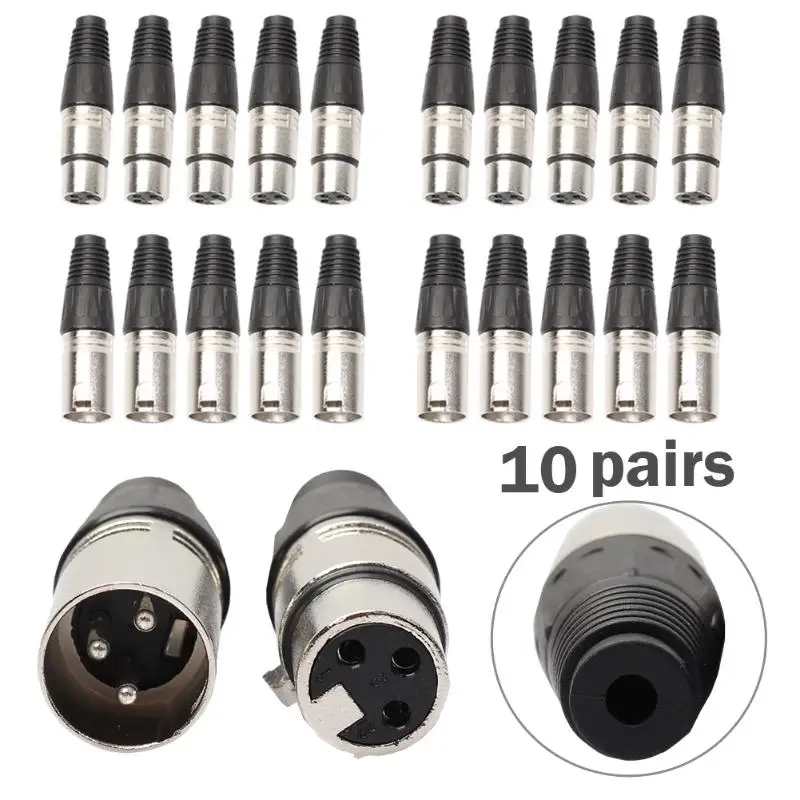 10 пар XLR 3Pin Женский микрофонный разъем аудио микрофонный кабель Разъем Черный