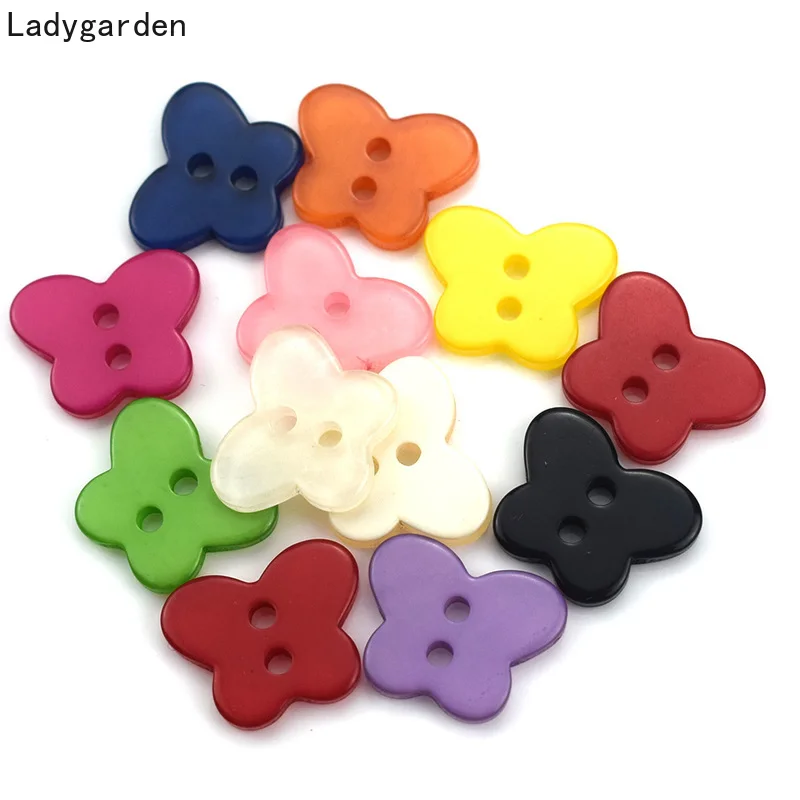 100PCS Mixed Butterfly Resin Buttons for Clothes Crafts Sewing Scrapbooking Decorative Needlework DIY Accessories 14X16MM Button | Дом и сад