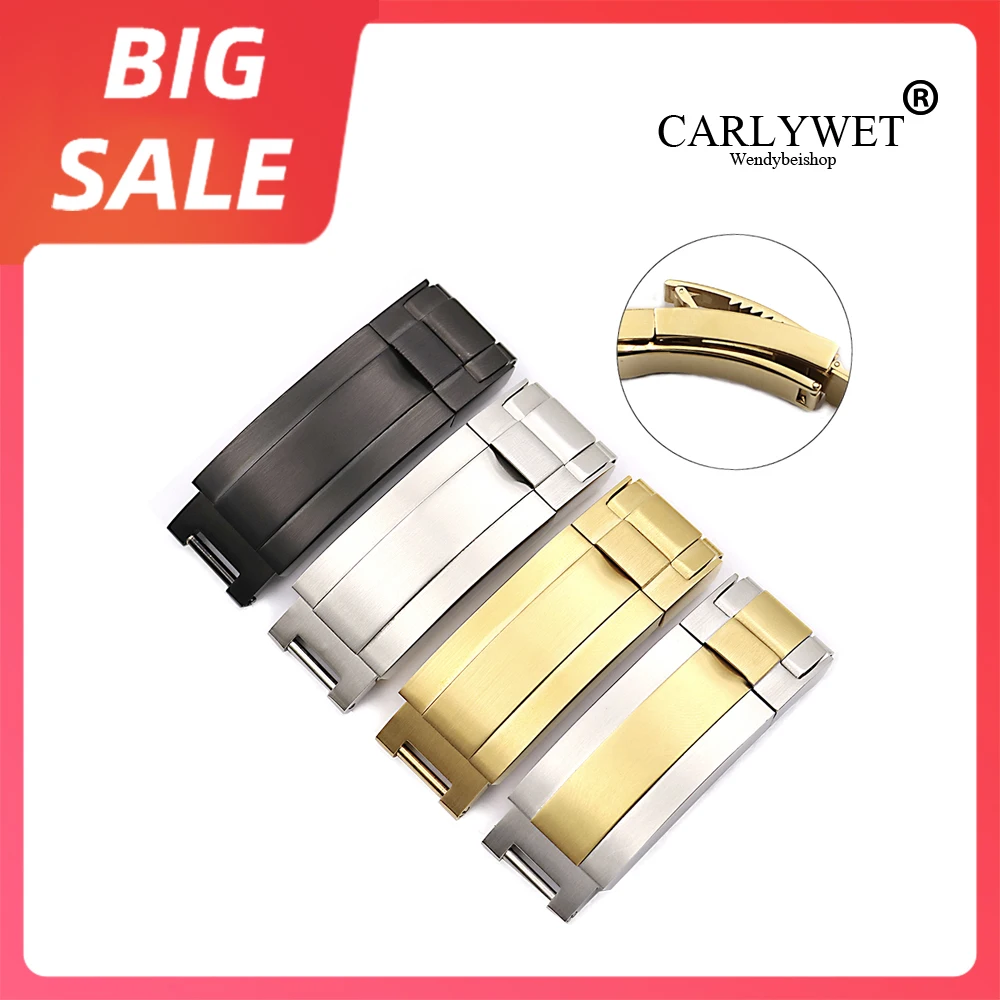 

CARLYWET 9 x 9mm Top Quality Gold Solid Metal Stainless Steel Glide Flip Lock Deployment Screw Watch Clasp For Rolex Deepsea