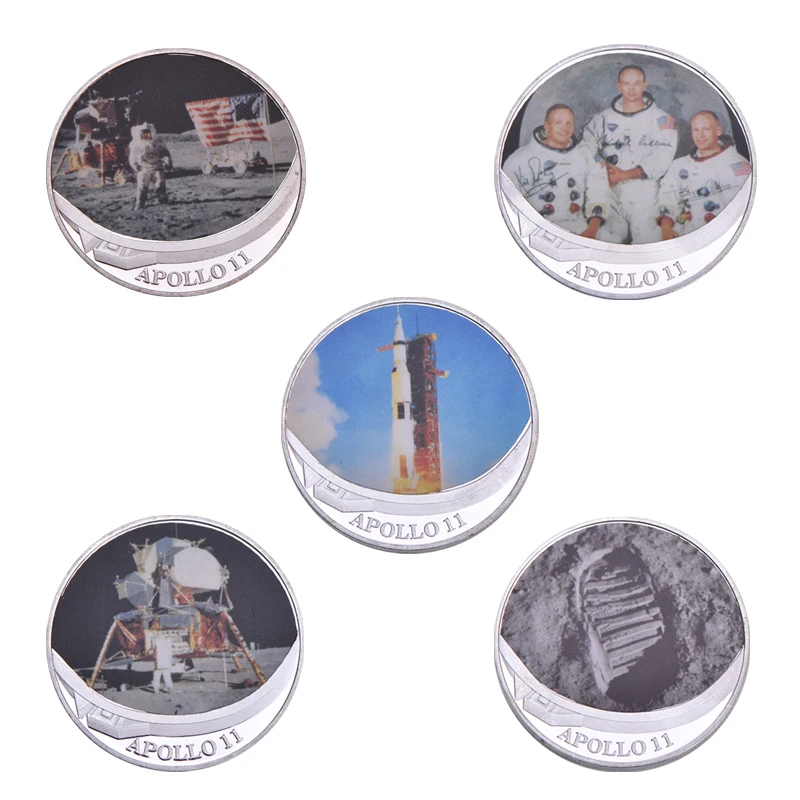 WR Apollo 11 50th Anniversary серебряные коллекционные монеты с держателем для монет оригинальная монета для вызова медаль США коллектор дропшиппинг - Цвет: 5pcs coin