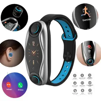 

Fitness Bracelet Bluetooth 5.0 with Wireless Earphones IP67 Waterproof Smart Watch for IOS Android Phone T90 Watch earphone