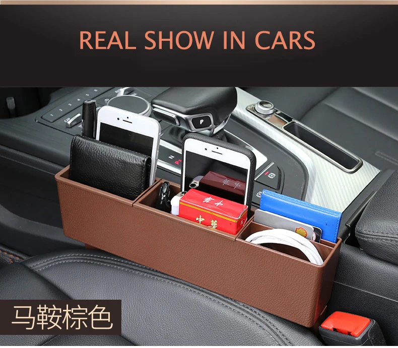 E-FOUR Car Seat Gap Filler Premium PU Leather Car Seat Side Pocket Organizer Car Seat Storage Organize with USB Charger Holes