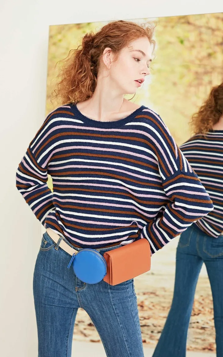 Vero Moda женский свободный крой o-образным вырезом с открытыми плечами 3D полосы вязать | 318324527