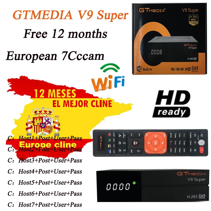 

New GTMEDIA V9 Super64M Bits Serial Flash Digital Satellite TV Receiver DC12V/1.5A support Subtitle 1 year free European cccam