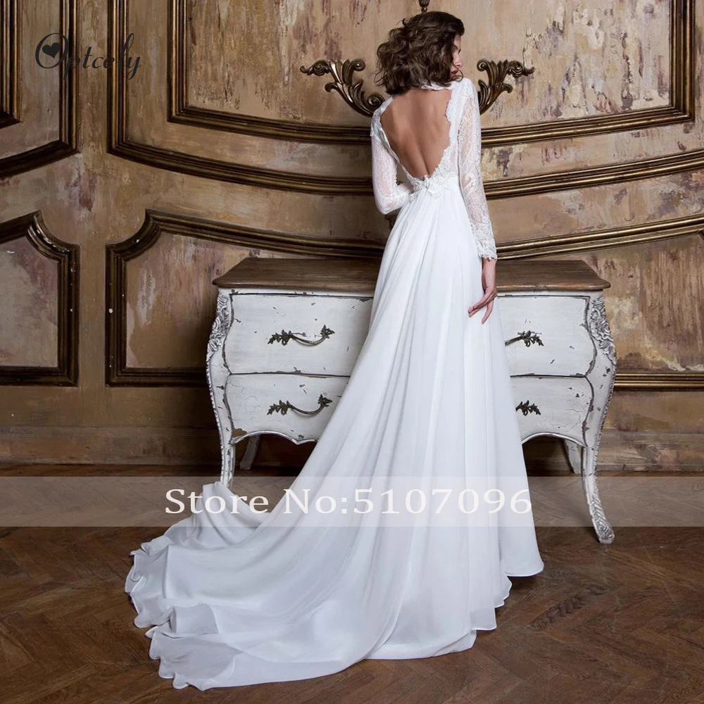 Optcely Robe De Mariee уникальный дизайн Аппликации А-силуэт шифон с открытой спиной винтажные Свадебные платья Бисероплетение Свадебные платья принцессы