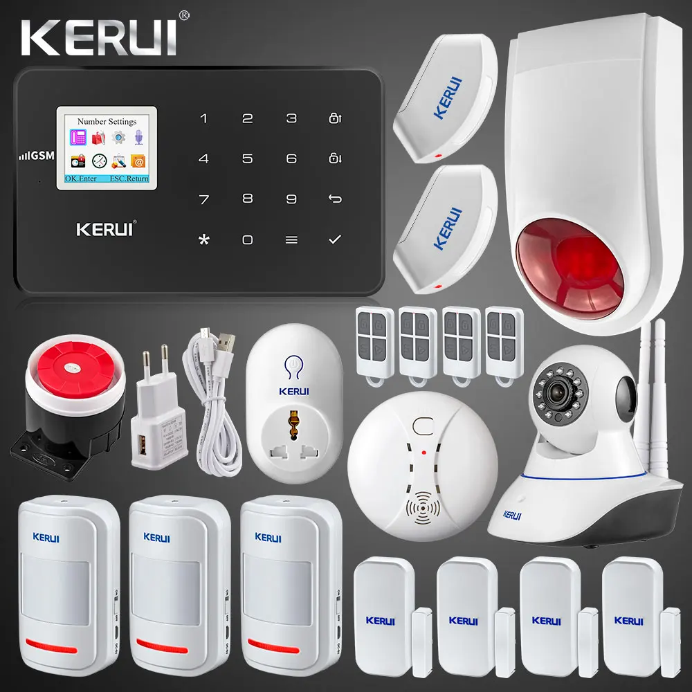 Kerui Беспроводная GSM домашняя система охранной сигнализации ISO Android APP TFT сенсорная панель охранная сигнализация Wifi ip-камера датчик дыма - Цвет: kit2