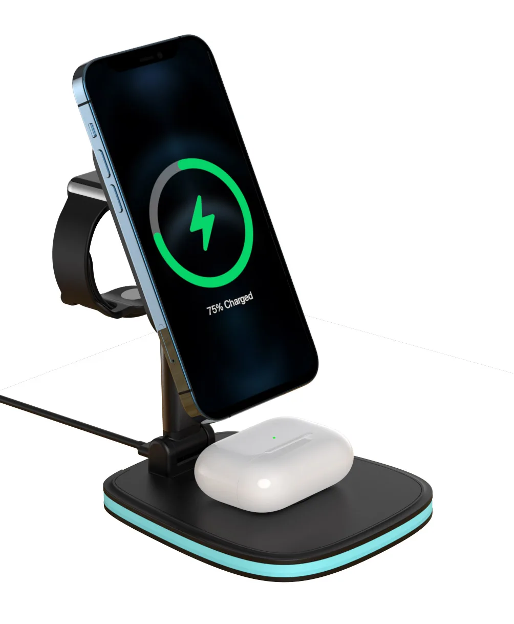 3 in 1 Magnetic Wireless Charger Stand For Magsafe iPhone 12 Pro Max Apple Watch 15W Fast Wireless Charging Station For Airpods