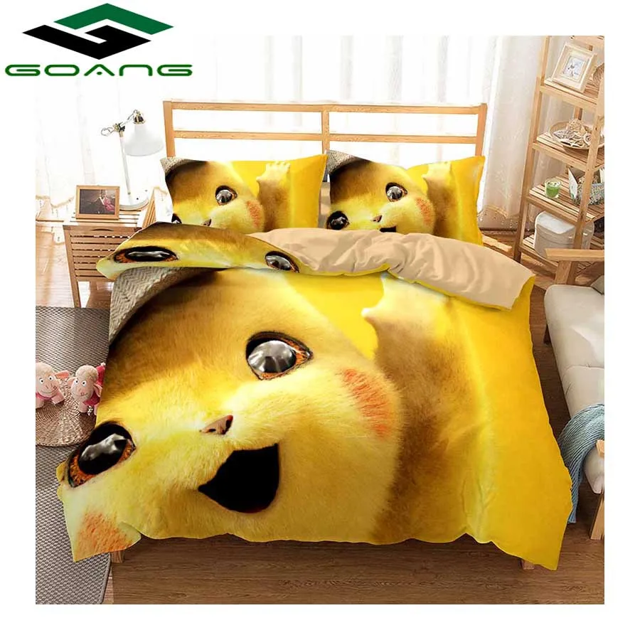 Белый GOANG Theme hotel bedding set bed sheet duvet cover and pillowcase luxury Home textiles 3d digital printing Pikachu kids bedding - Цвет: Белый