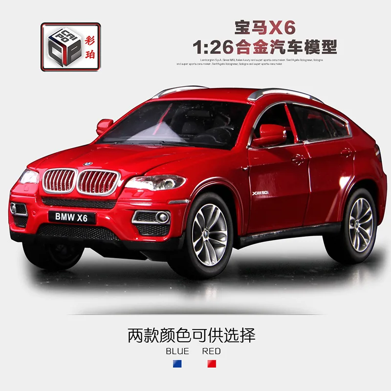 1:26 high simulation BMW X6 off-road vehicle SUV metal door alloy sound and light children's toy car model for children gifts