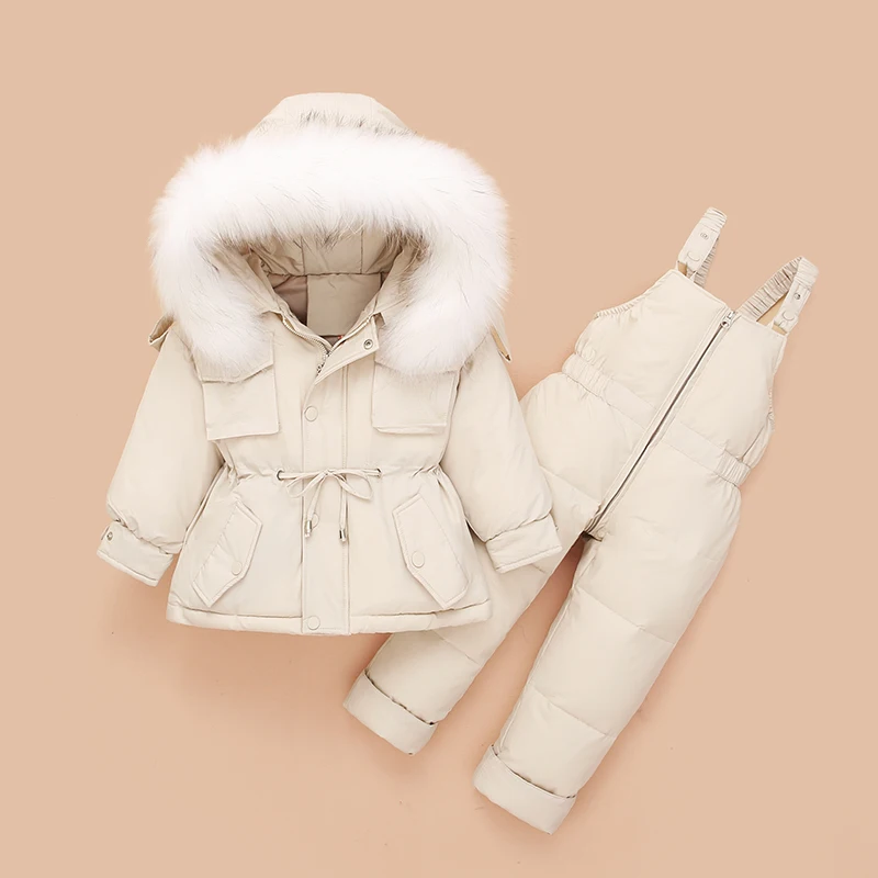 

OLEKID 2023 Winter Boys Coat Fur Collar Down Jacket For Girls Thick Jumpsuit 1-4 Years Kids Baby Snowsuit Toddler Overalls Set
