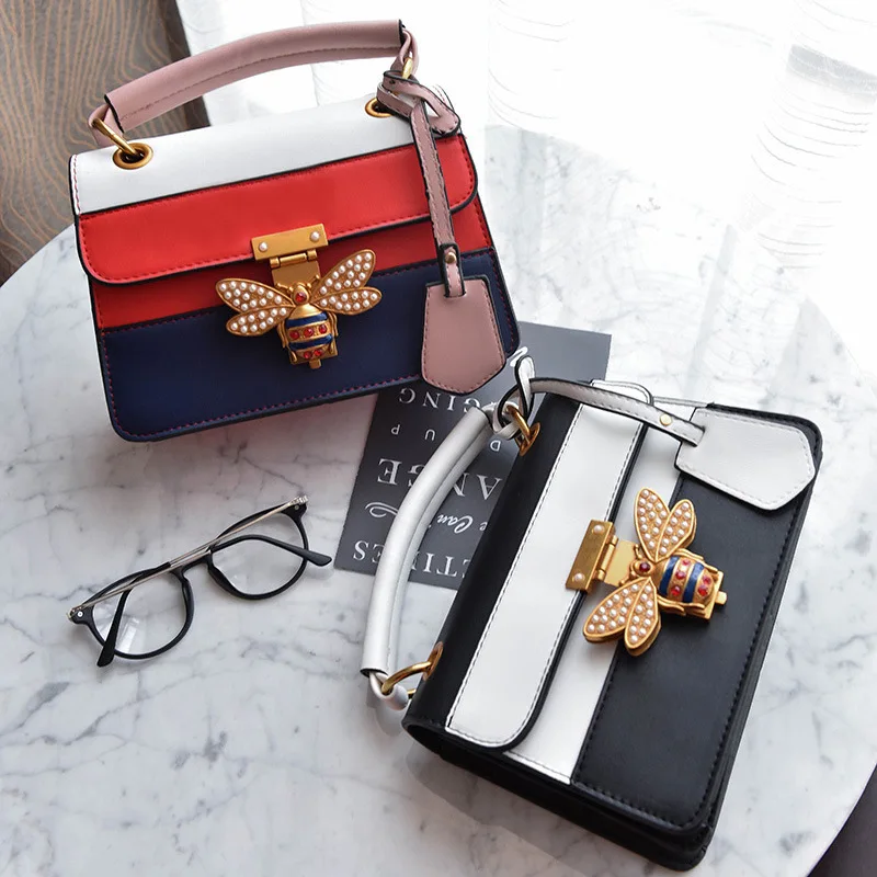 

2019 New Fashion Female Bag Hit Color Handbag Lock Wild Shoulder Messenger Bag