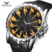 ONOLA Модные Роскошные мужские часы классический бренд розовое золото кварцевые наручные часы кожа водонепроницаемые стильные цветные мужские часы