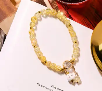 

Sweet girl colour pop crystal bell Bracelet lady simple pop beads single circle hand ornament