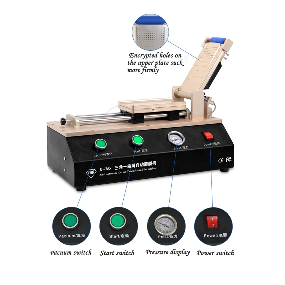 TBK-768 auto curved touch screen OCA film fitting machine for S6 S7 edge plus fitting machine for curved screen