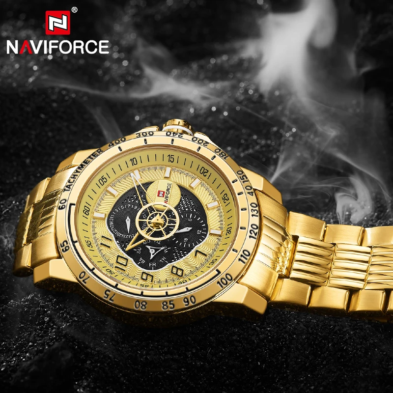 Лидирующий бренд NAVIFORCE мужские часы роскошные золотые деловые наручные из