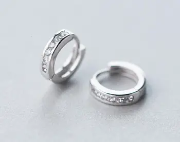 

8mm Small 1pair REAL. 925 Sterling SIlver Fine Jewelry Round White cz set Hoop Huggie Earrings GTLE2253