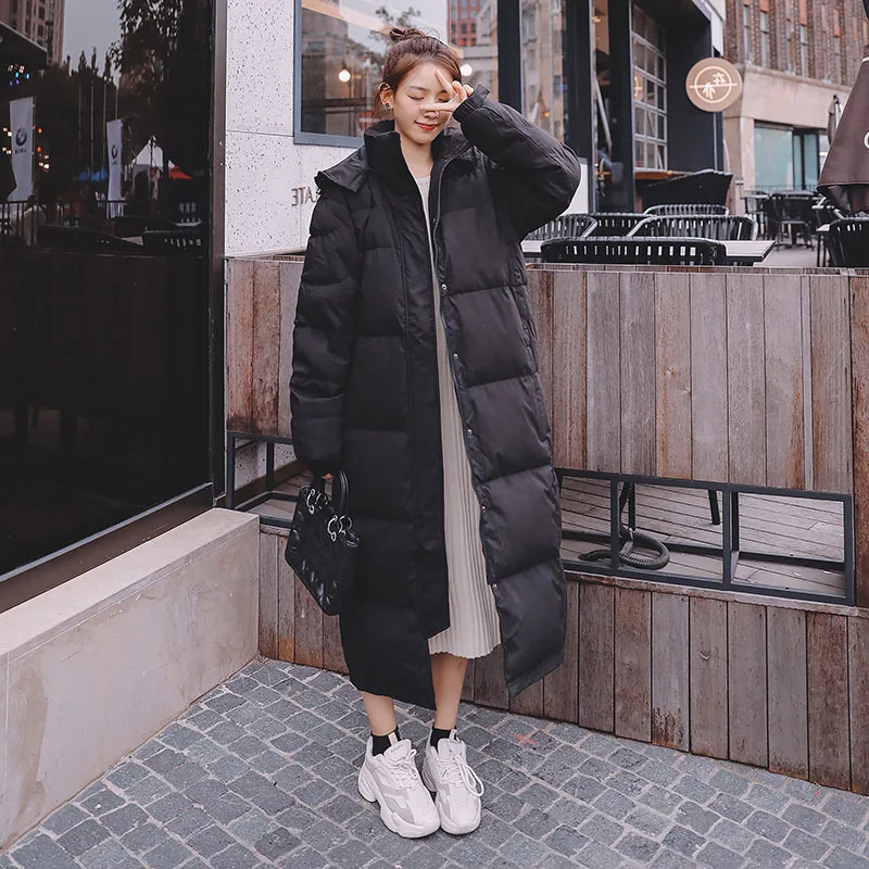 

Photo Shoot Cotton-padded Jacket Black And White with Pattern Exta-long Loose-Fit down Jacket Cotton-padded Clothes Women's 2019