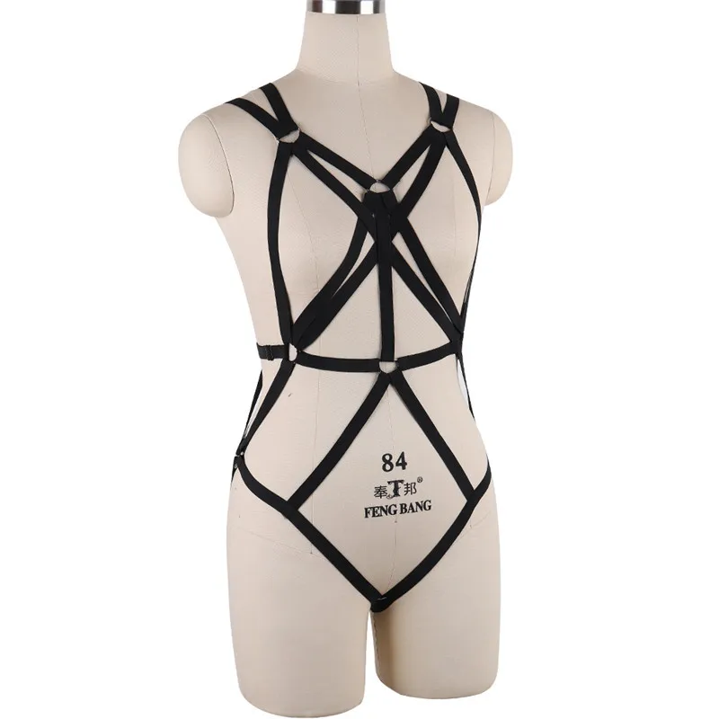 Full Body Harness Set Sexy Lingerie Elastic Adjust Plus Size Bondage  Punk Gothic Harness Cage Bra Wedding Leg Garter Belt