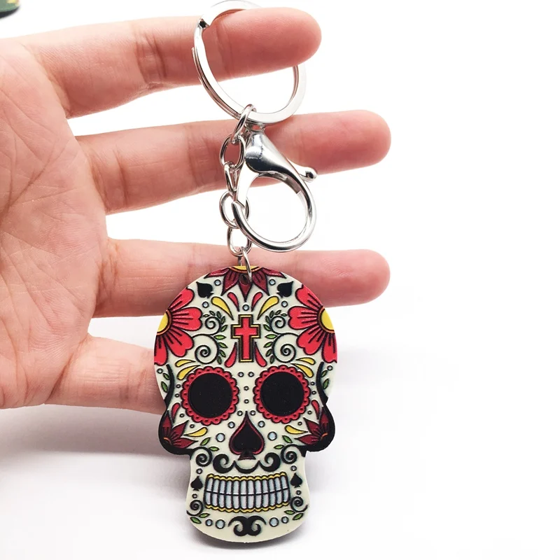 Брелок с черепом Calavera мексиканский милый сахарный череп большая омаровая цепочка для ключей брелок для Хэллоуина акриловый рельефный череп брелок сумка Шарм - Цвет: B