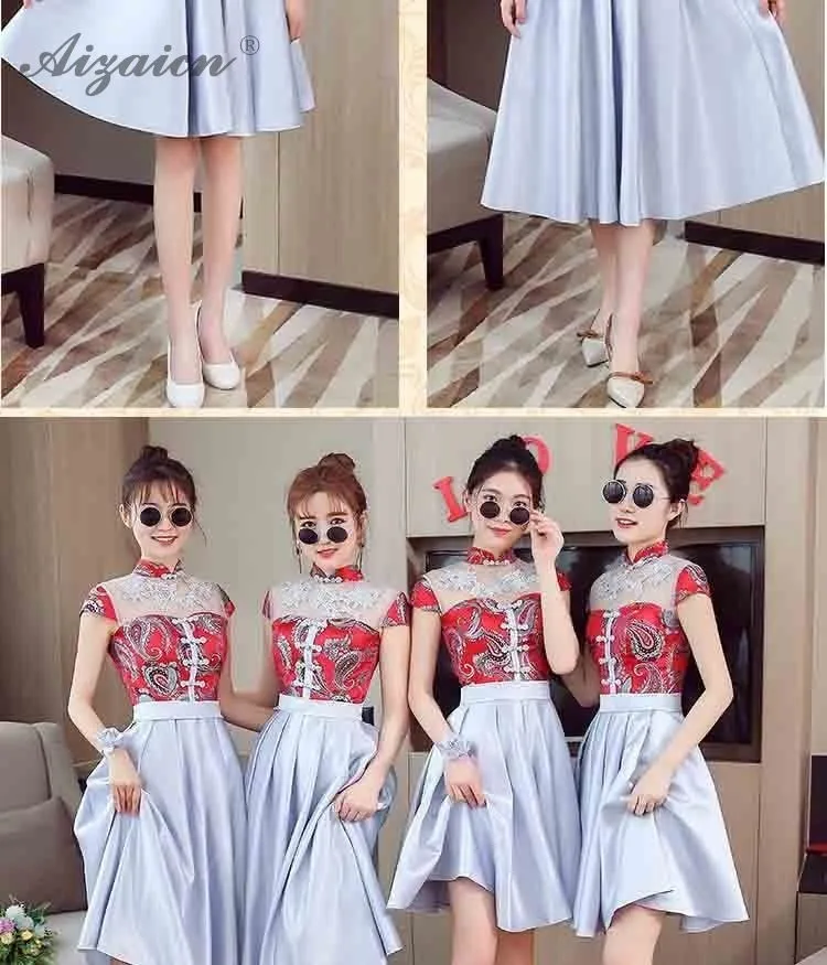 Новые сестры Кружева Cheongsam Китай платья подружки невесты Qi Pao Женская Китайская традиционная одежда день рождения вечернее китайское