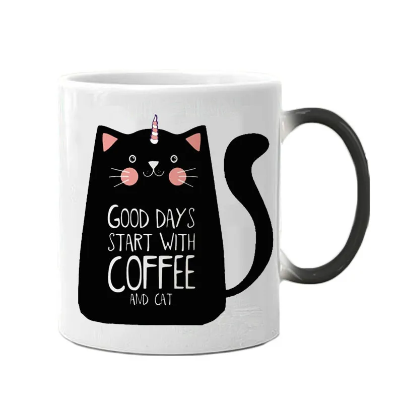 

Creative Color Change Unicorn Cat Mugs Cute Birthday Gift Discoloration Cup Ceramic Coffee Mug Magical Horse Cup