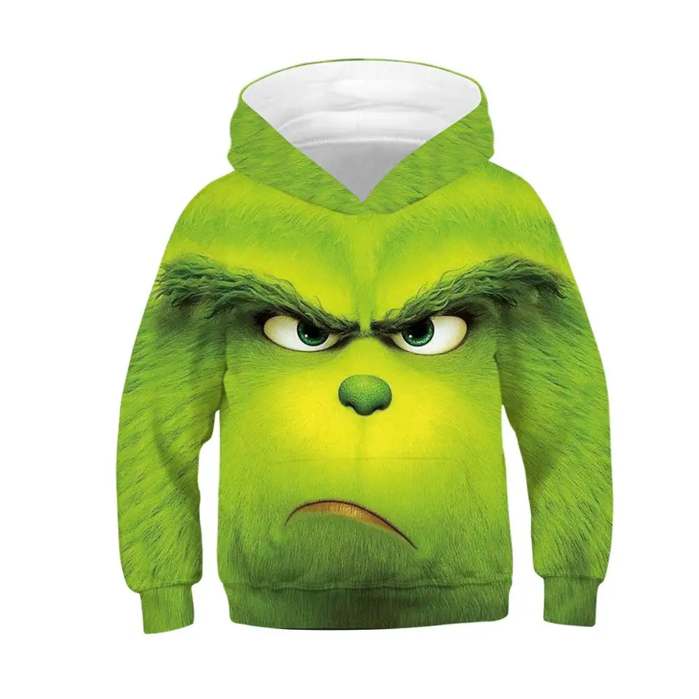 Grinch/Толстовка для детей с 3D принтом Grinch; толстовка с капюшоном для мальчиков и девочек-подростков; детский пуловер; топы; костюм гринча; Рождественская одежда - Цвет: Армейский зеленый
