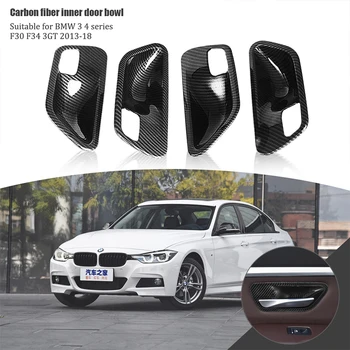 

4pcs Car Carbon Fiber Inter Door Handle Sticker Bowl Frame Decoration Cover Trim For BMW 3 4 series F30 F34 3GT 2013-18