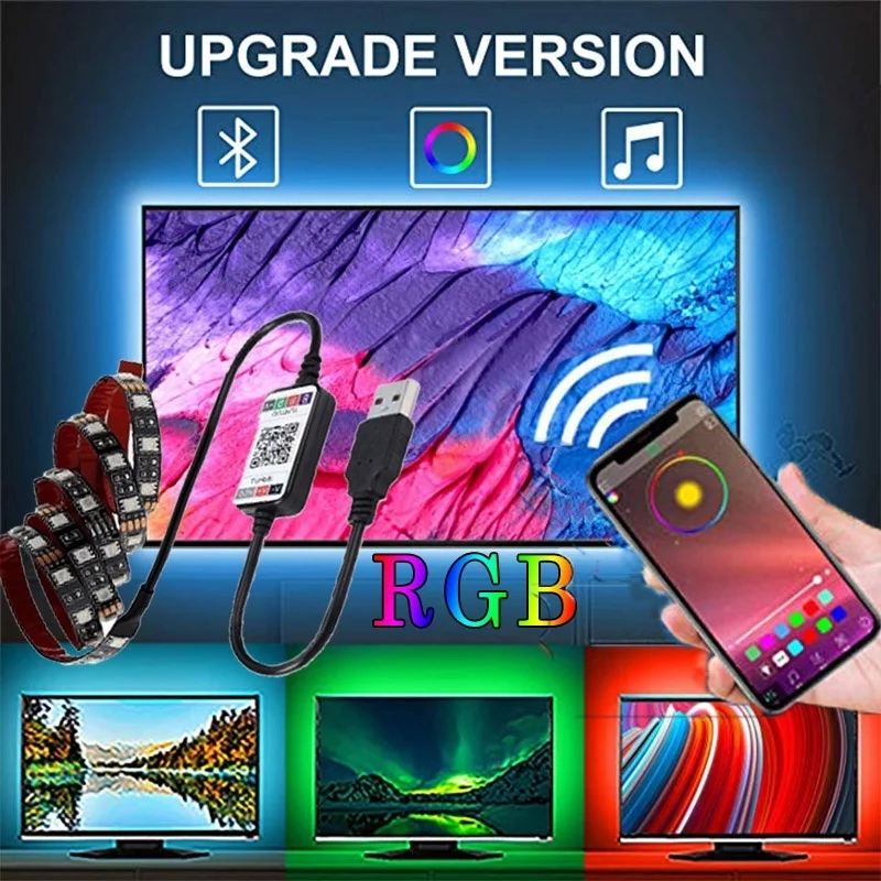 0,5/1/2 M RGB USB Светодиодные ленты светильник s можно синхронизировать для Музыка Мобильный Bluetooth контроллер, ТВ задняя светильник s полосы, мотоцикл, светодиодный светильник комплект