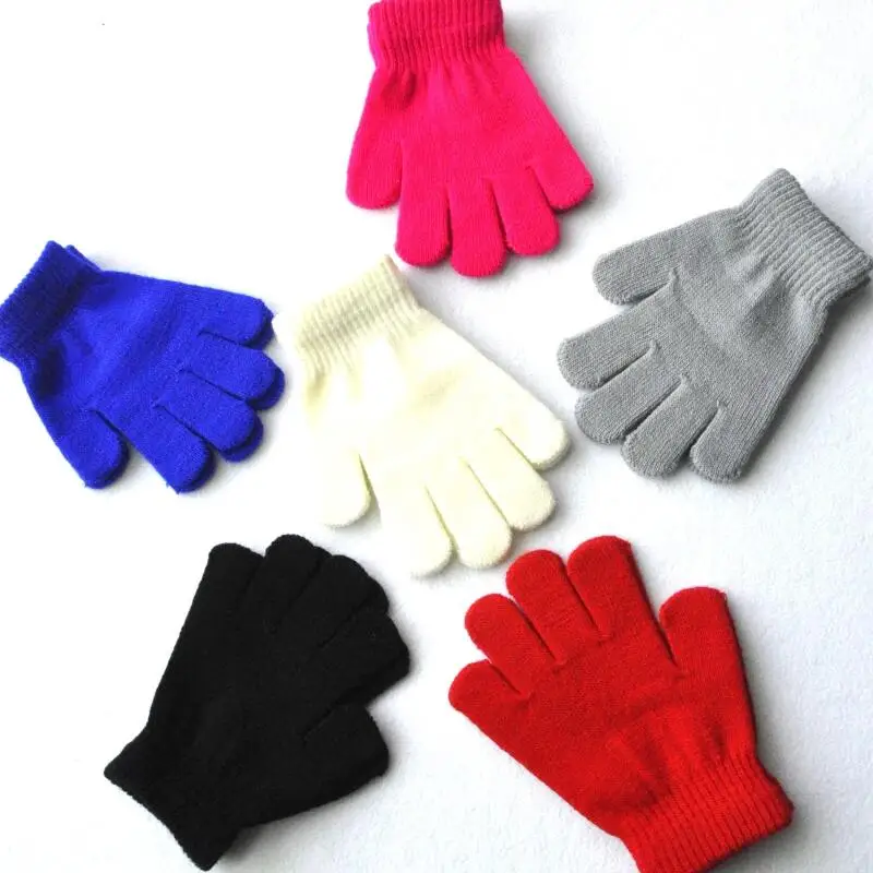 Детские зимние перчатки, яркие цвета, акриловые перчатки для мальчиков и девочек, теплые вязаные тянущиеся перчатки LX8980