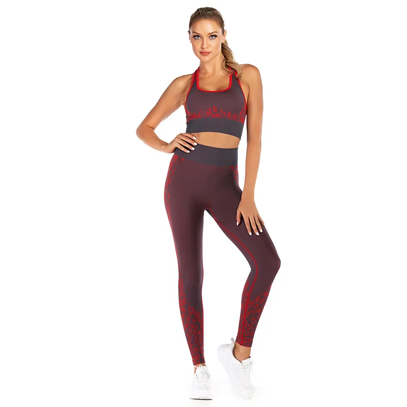 

2PCS/Set Yoga Set Seamless Fitness Tracksuit Leopard High Waist Fitness Leggings Workout GYM Suits Women Sports Suits