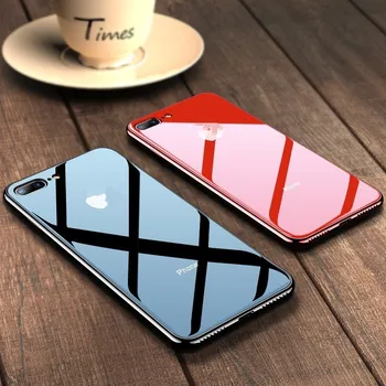 

Luxury Slim Plating Glossy iPhone Case For iphone 11 pro max Cover Tempered Glass Phone Case for iPhone 7 8 Plus 6 6s XS Max XR