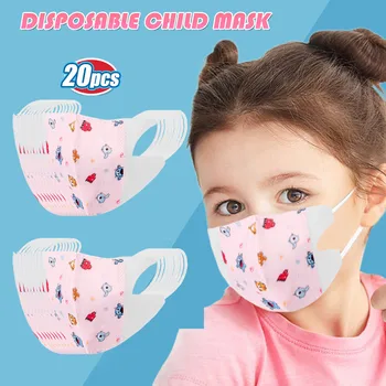 

20pc Child Mask Lovely Print Children's Mask Disposable Face Mask 3 Ply Ear Loop Anti-dust Pollution Cartoon Masks Masques