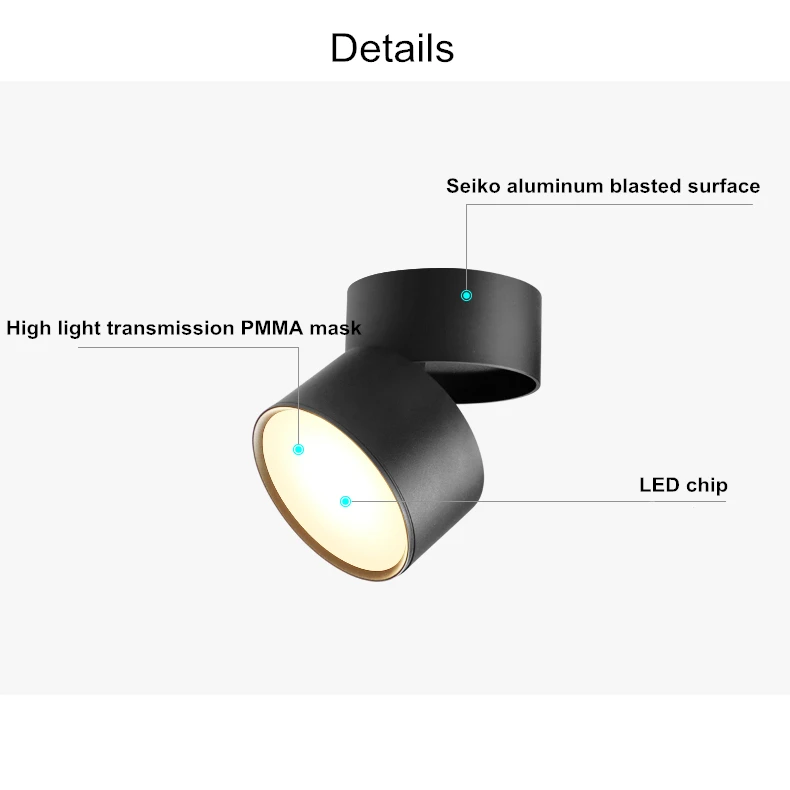 wall washer downlight Dimmable and rotatable folding ceiling light 7W 12W 18W AC85V-285V LED surface mounted downlight astigmatism track light colour changing downlights