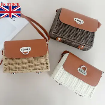 

US Women Girls Rattan Straw Bag Woven Round Handbag Crossbody Beach Summer Bags