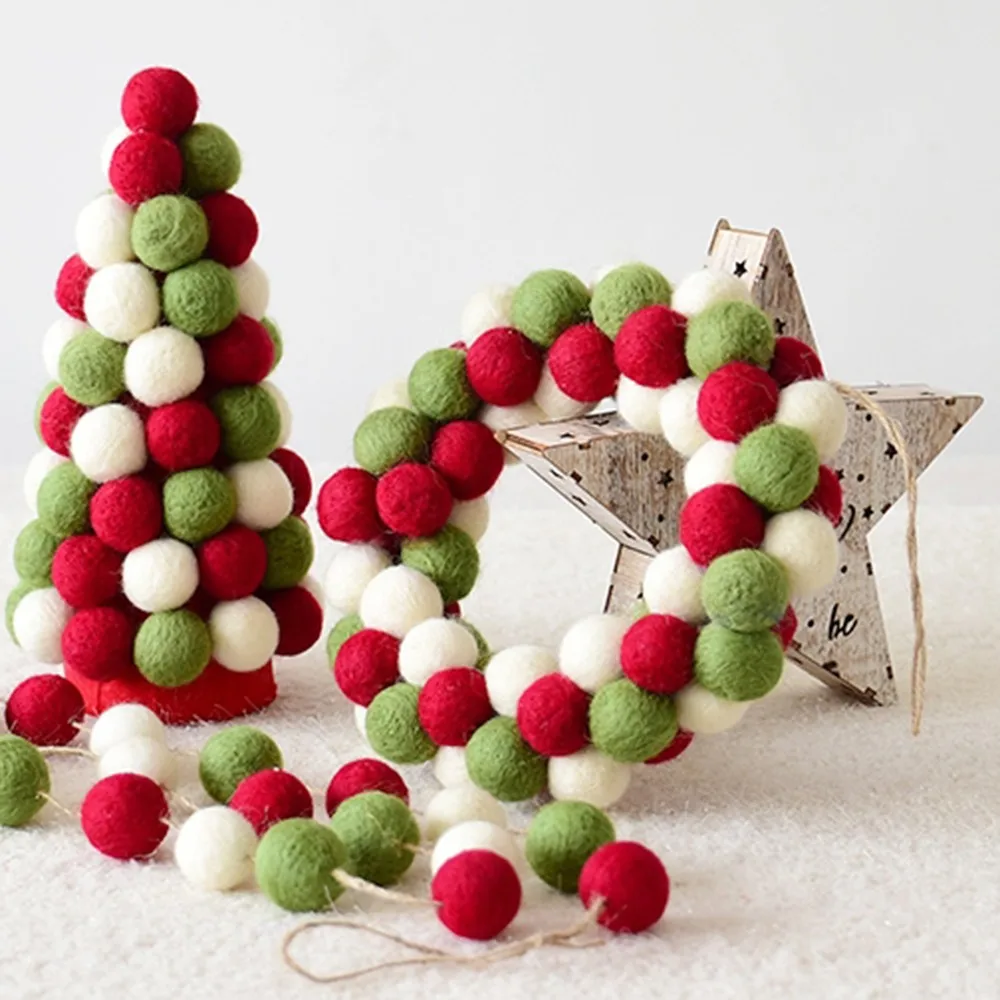 

Merry Christmas Tree Decorative Wool Felt Ball String Pendant Christmas Wreath Ornament Home Festival Decorations