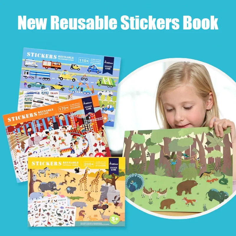 

New Reusable Stickers Book Game Pad Collection Kids Educational Children Puzzle Gift Removable background scenes toys & hobbies