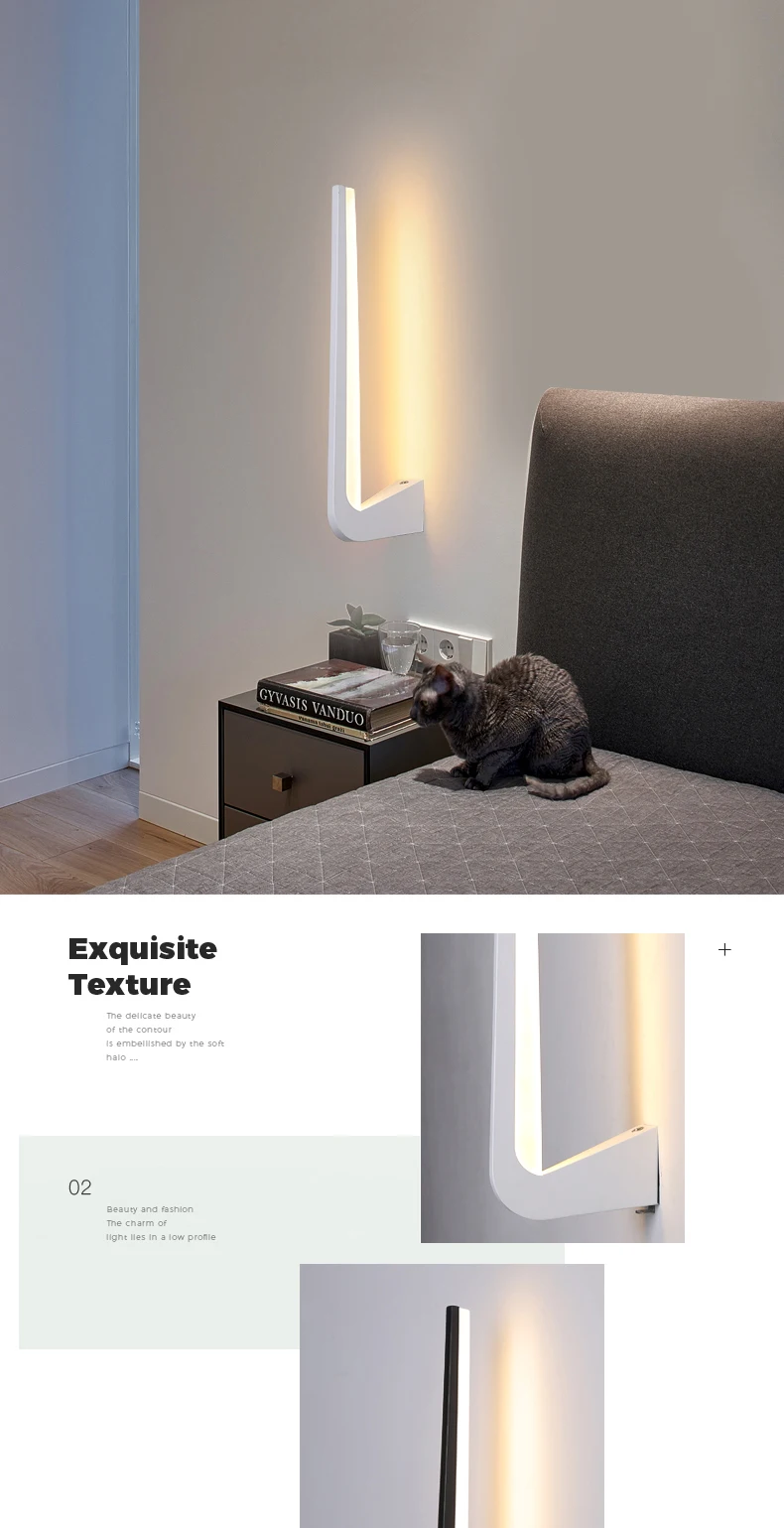 Черный/белый художественный современный светодиодный настенный светильник 46x15x5 см 9 Вт Настенный светильник бра для прикроватной спальни лампа гостиная коридор
