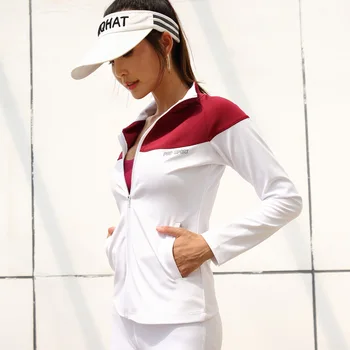 

New color contrast collar reflective jacket for women slim stretch slim fast dry running long sleeve fitness jacket