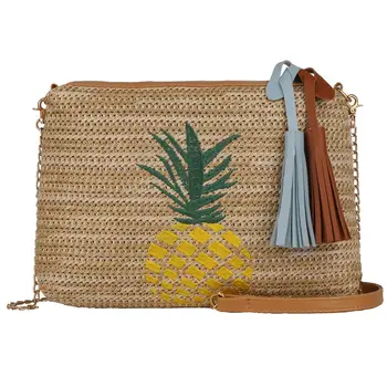 

Women Summer Beach Pineapple Leaf Print Straw Weaving Square Crossbody Shoulder Bag Gift