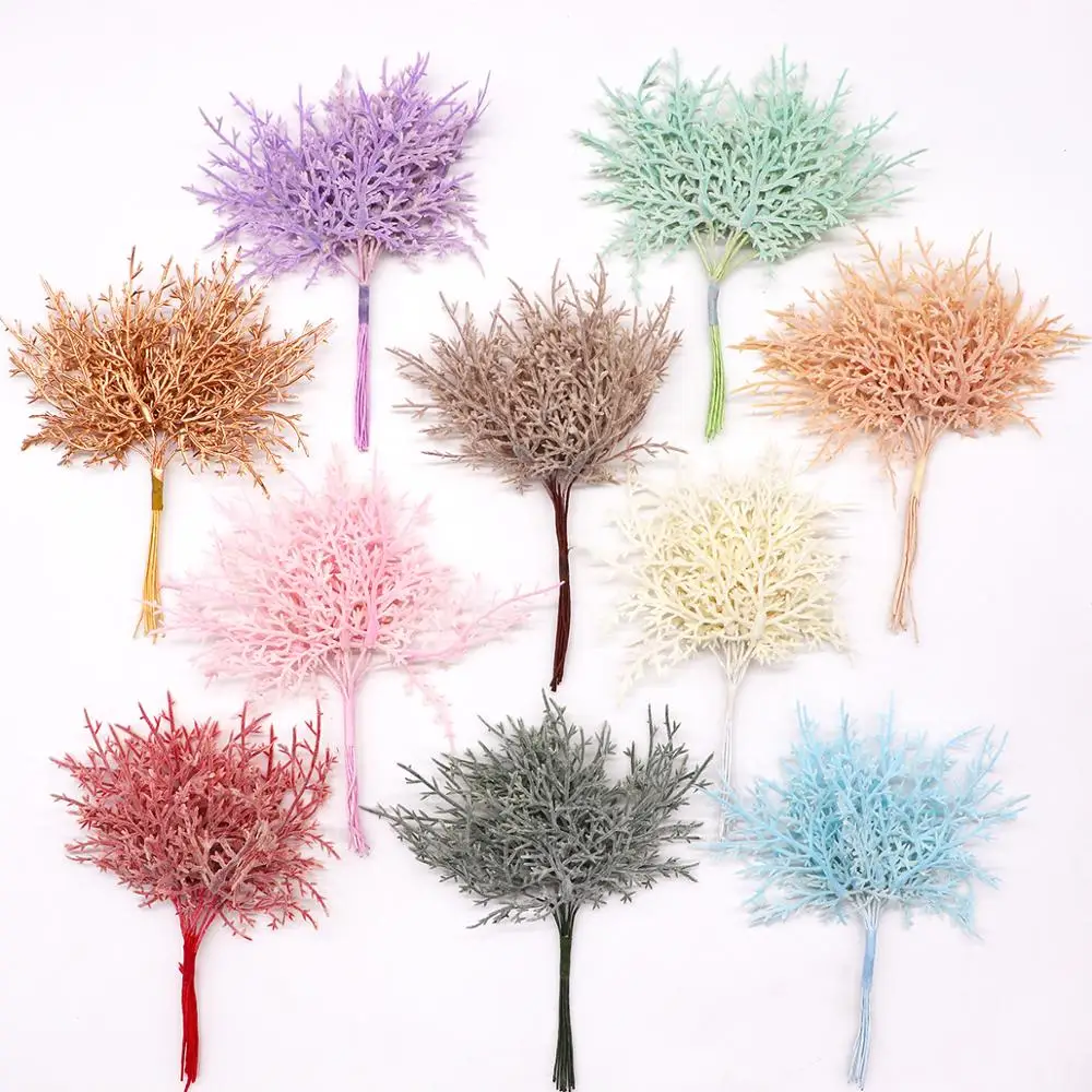 

6Pcs Artificial Flowers Pine Grass Flower Wedding Party Decoration High Quality DIY Craft Scrapbook Fake Flowers Christmas Decor