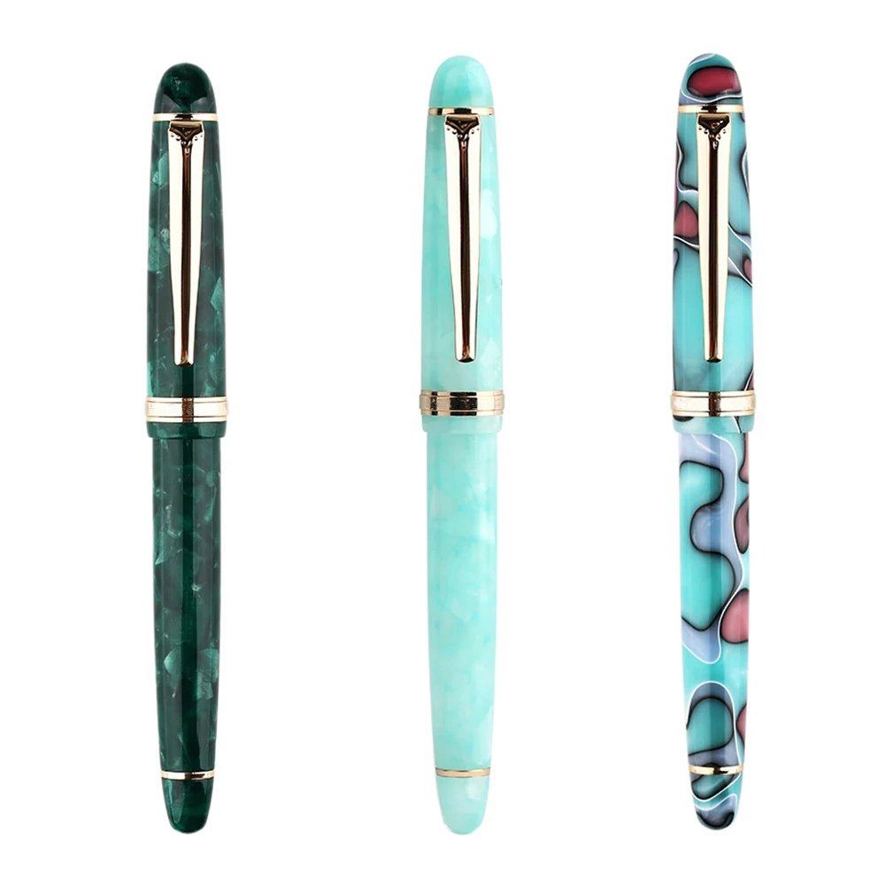 

Acrylic Resin Fountain Pen Iridium Extra Fine / Fine Nib 0.38 / 0.5mm Writing Ink Pens Gold Trim with Gift Box Set