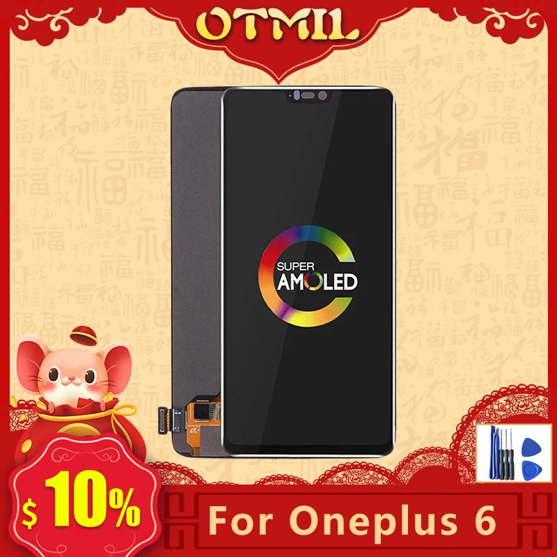 

6.28" AMOLED For Oneplus 6 LCD Display Touch Screen with Frame Digitizer Replacement For Oneplus 6 Screen For Oneplus 1+6 LCD