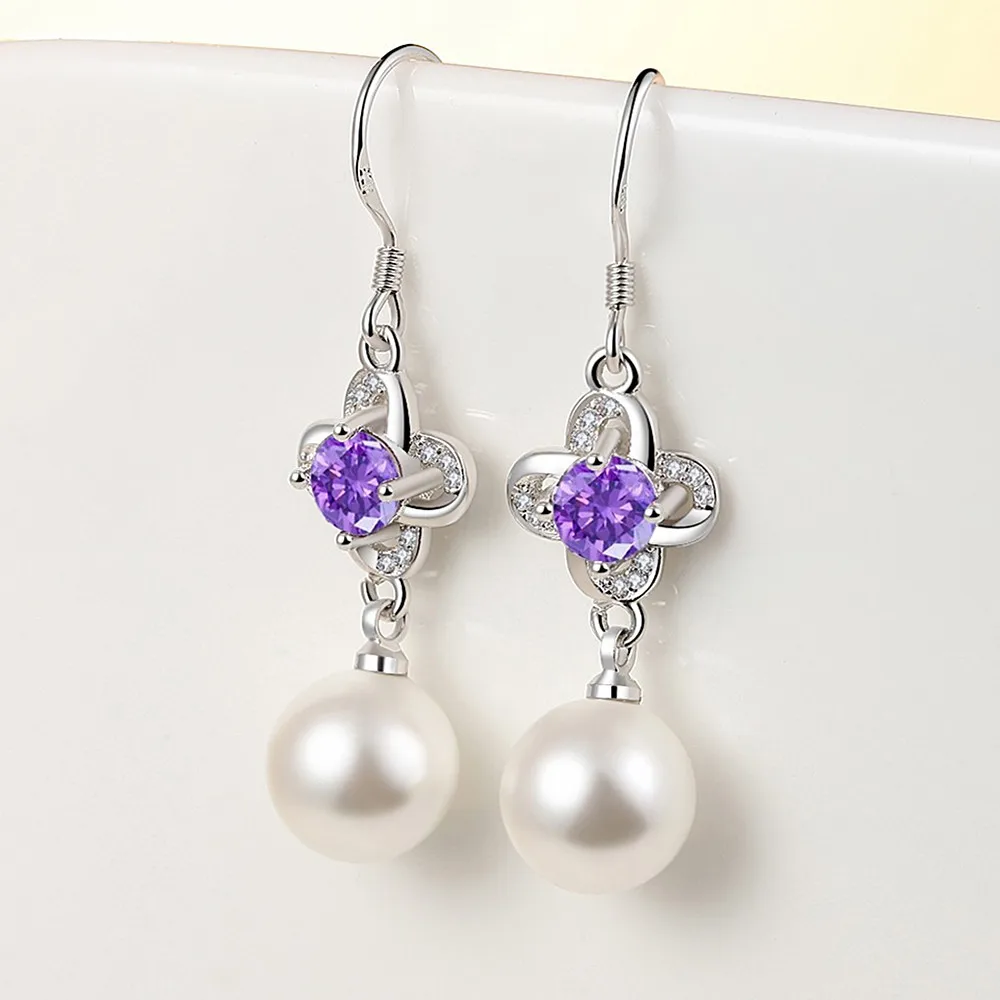 

Серьги-подвески женские из белого золота 18 К с фиолетовым кристаллом и аметистом