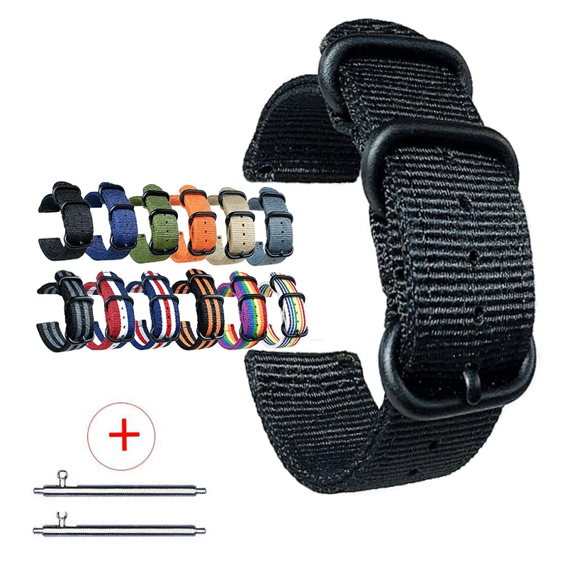 Correa de reloj de liberación rápida para hombre y mujer, banda de nailon de calidad NATO con hebilla negra de acero inoxidable de 20mm,22mm