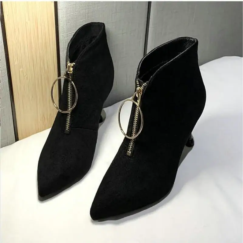 

skyaxmoto 2019 women's boots fashion wild high-heeled retro ankle boots winter boots short plush warm boots