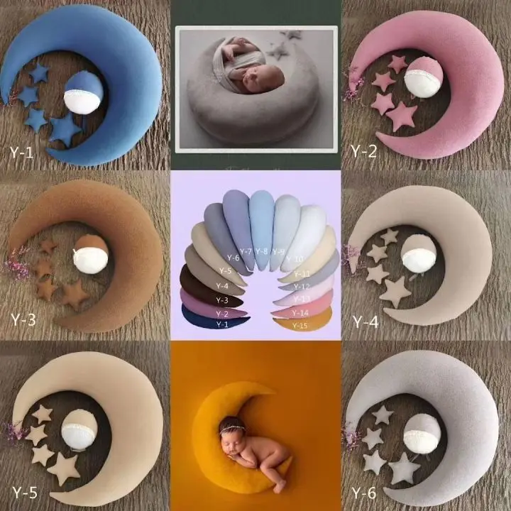 1 set newborn baby photography props moon shaped pillows with 4 stars and hats full-moon baby photo shoot accessories