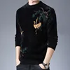 Chinese Style Crane Pattern Sweater Men Fashion Casual Pullover Winter Quality Velvet Soft Comfortable Knitted Luxury Pull Homme 2