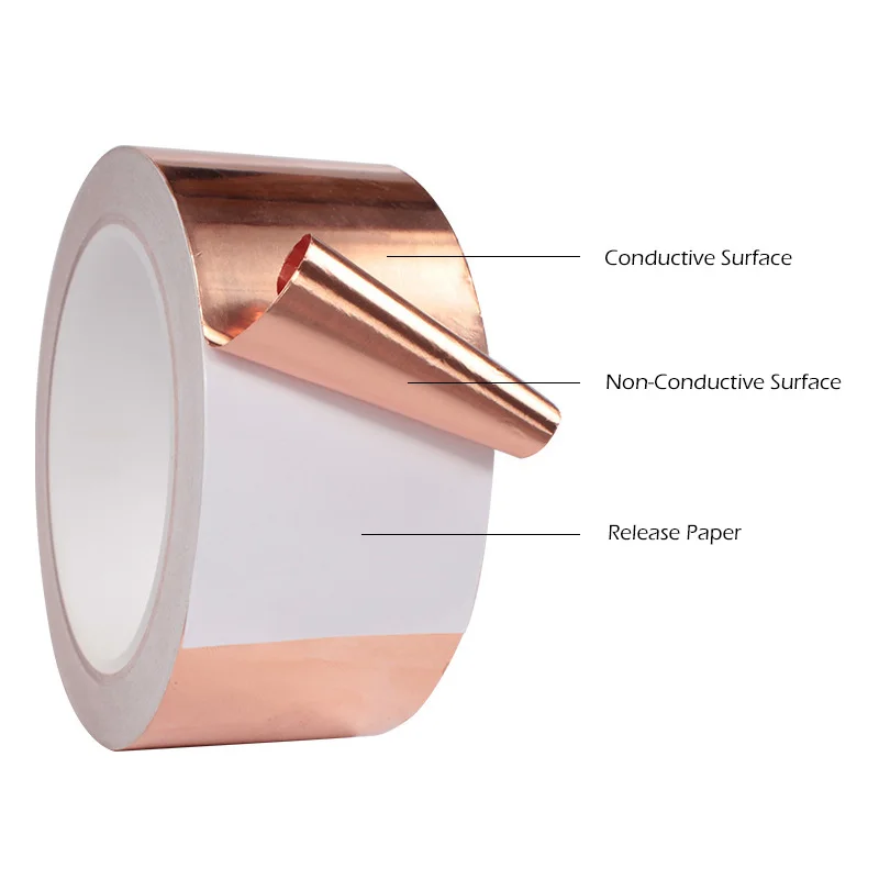 Single Side Conductive Copper Foil Tape Adhesive Strip Heat Shield Eliminate EMI Anti-static Repair Tape 0.06mm Thickness 10m copper foil tape