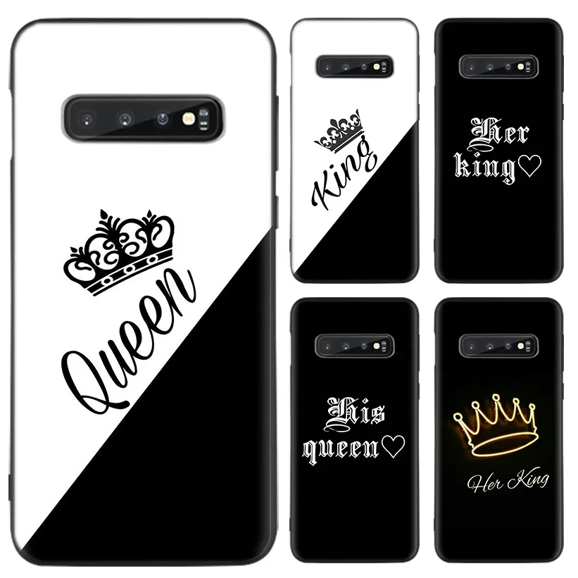 Чехол для влюбленных King queen для samsung Galaxy S10+ Plus Lite Note 10 9 8 S9 S8 J4 J6+ Plus S7 S6 черный чехол для телефона